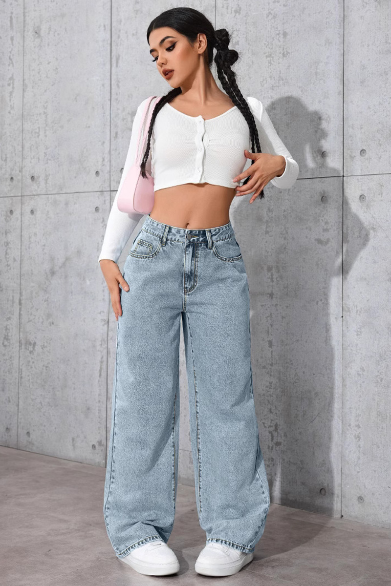 Casual Loose High Waisted Straight Denim Jeans