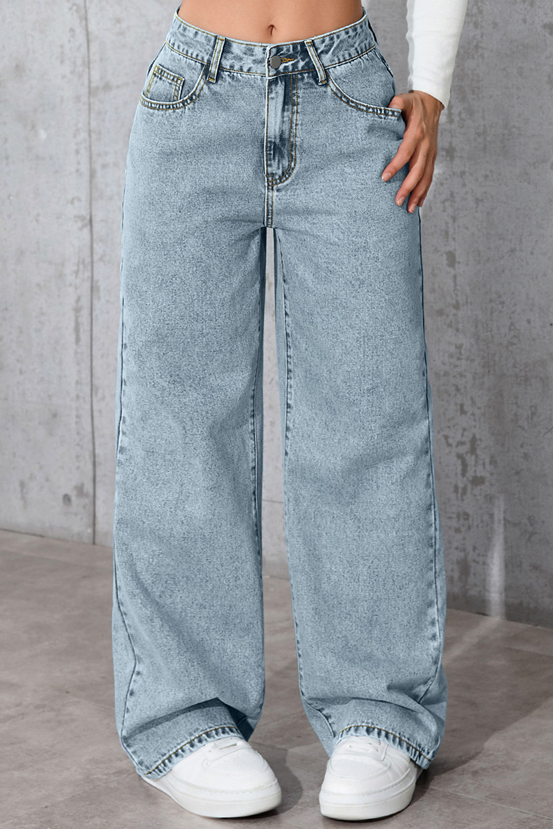 Casual Loose High Waisted Straight Denim Jeans