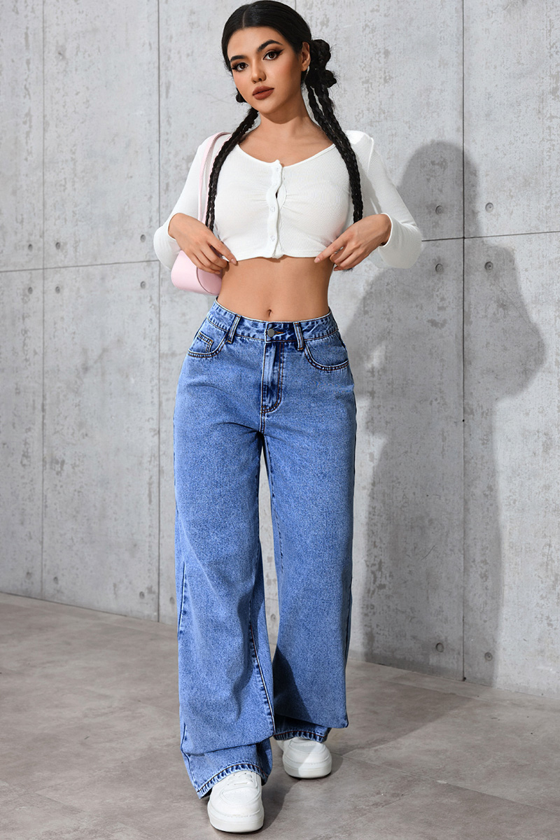 Casual Loose High Waisted Straight Denim Jeans