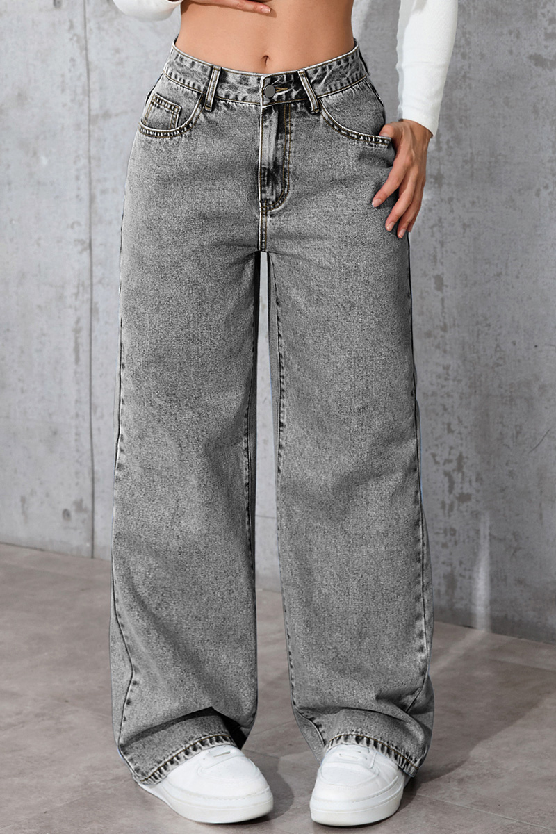 Casual Loose High Waisted Straight Denim Jeans
