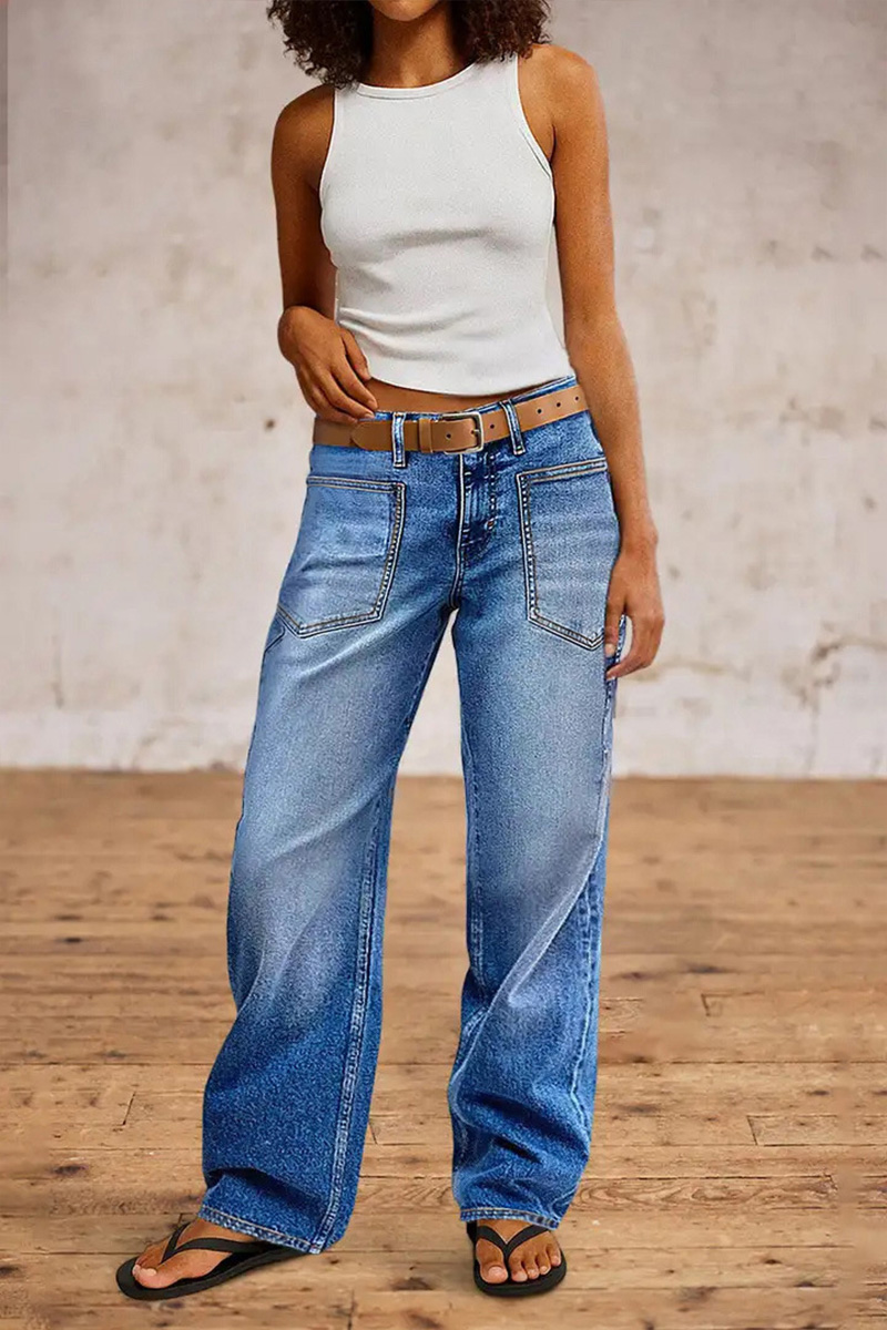Women Personality Street Wide-leg Trousers Washed Stretch Trendy Jeans