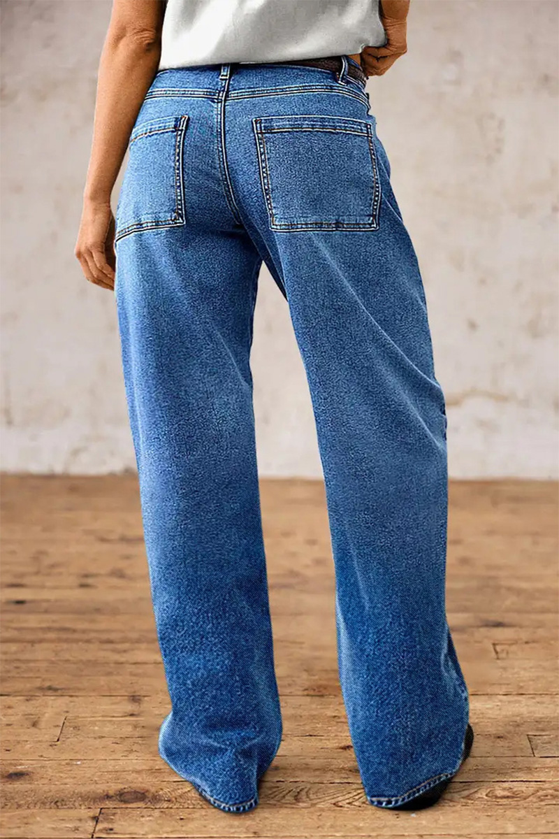 Women Personality Street Wide-leg Trousers Washed Stretch Trendy Jeans