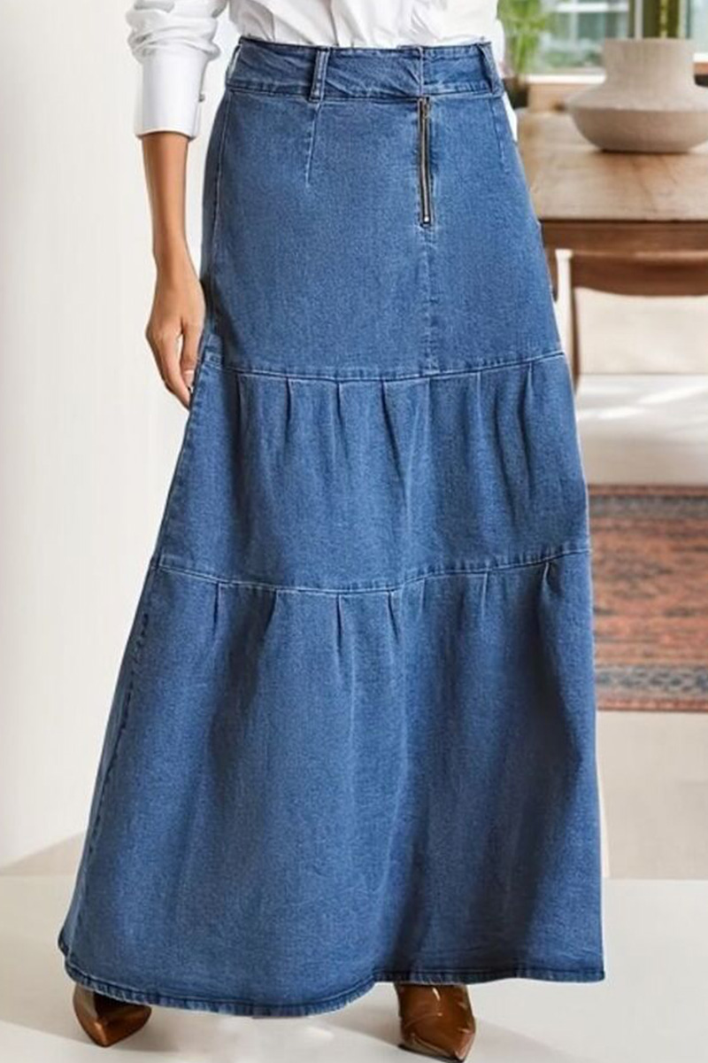 Women Fashion Slit Washed Denim Skirt