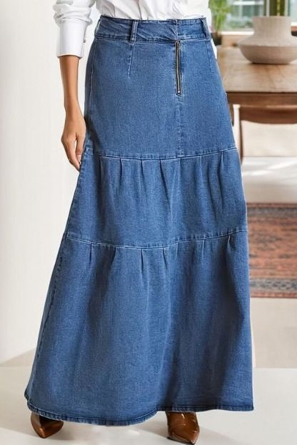 Women Fashion Slit Washed Denim Skirt