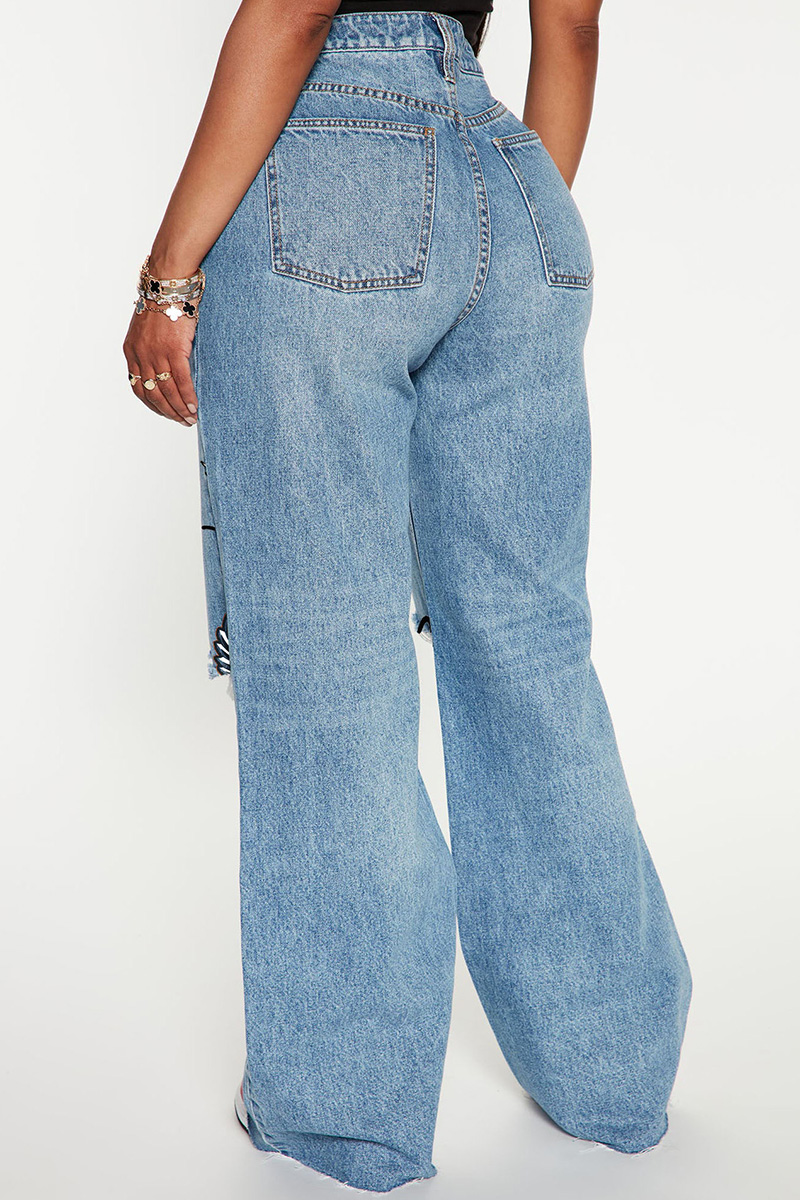 Fashionable Ripped High Waisted Denim Jeans