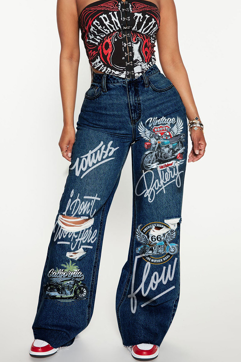 Fashionable Ripped High Waisted Denim Jeans