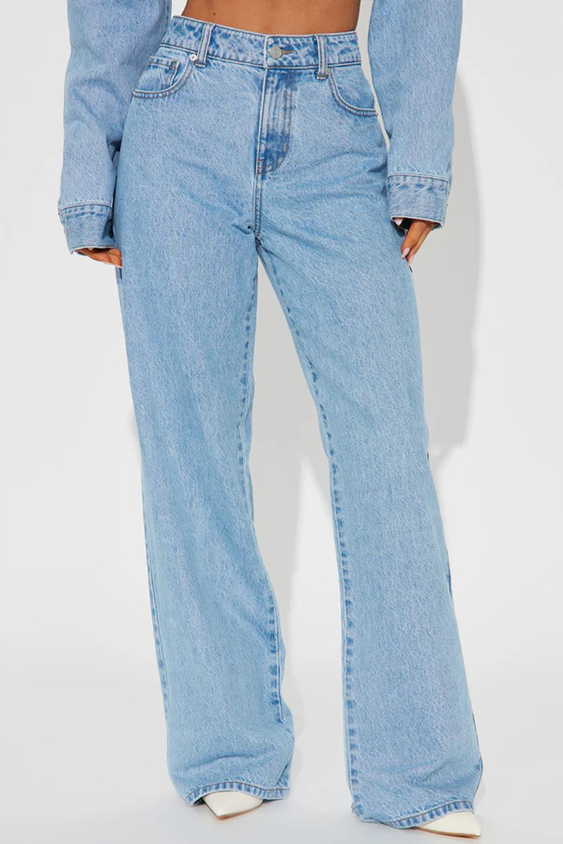Women Straight-leg Slim Pants Heart Pocket Design Washed High-waist Loose Jeans