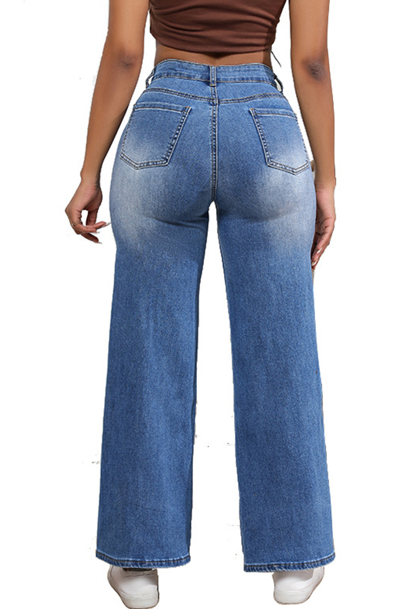 Stylish High Waisted High Stretch Loose Straight Leg Ripped Jeans