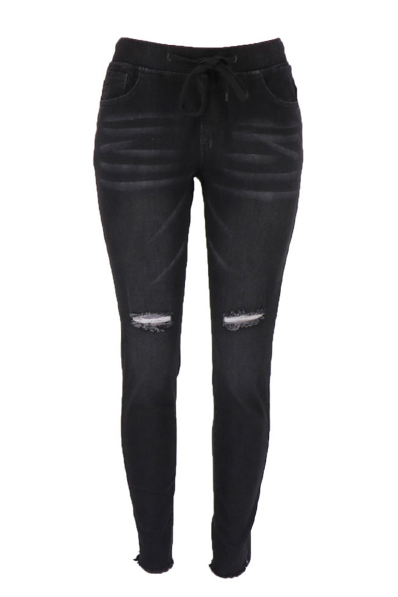 Women’s Drawstring Ripped Skinny Jeans
