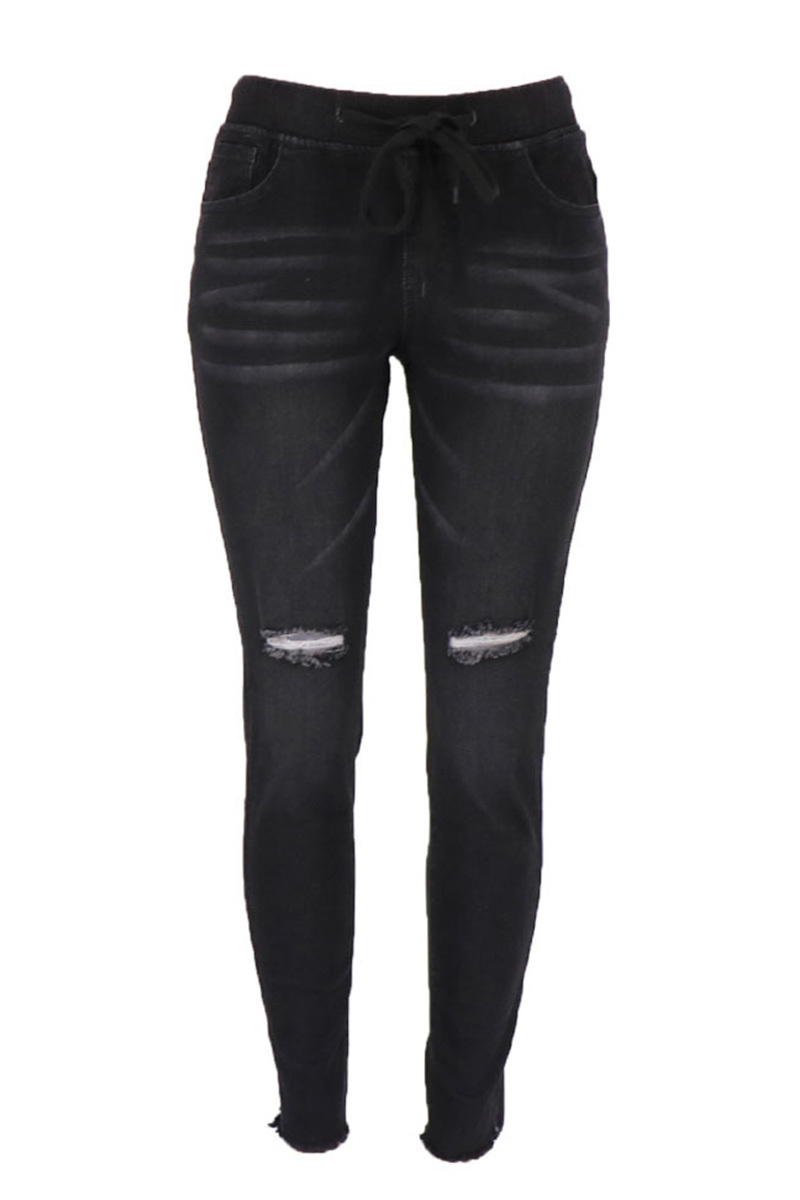 Women’s Drawstring Ripped Skinny Jeans