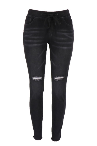 Women’s Drawstring Ripped Skinny Jeans