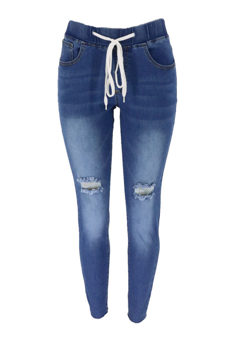 Women’s Drawstring Ripped Skinny Jeans