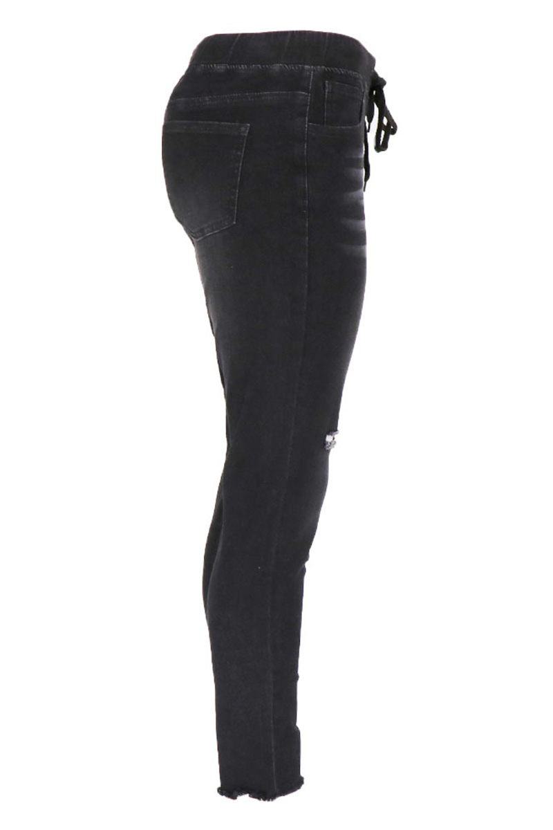 Women’s Drawstring Ripped Skinny Jeans