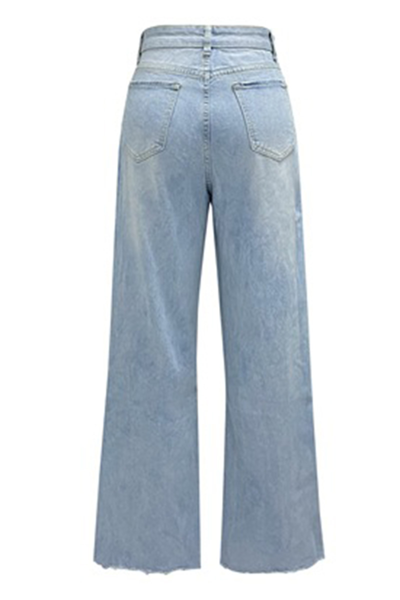 Women's Casual Ripped Washed Raw Wide Leg Jeans