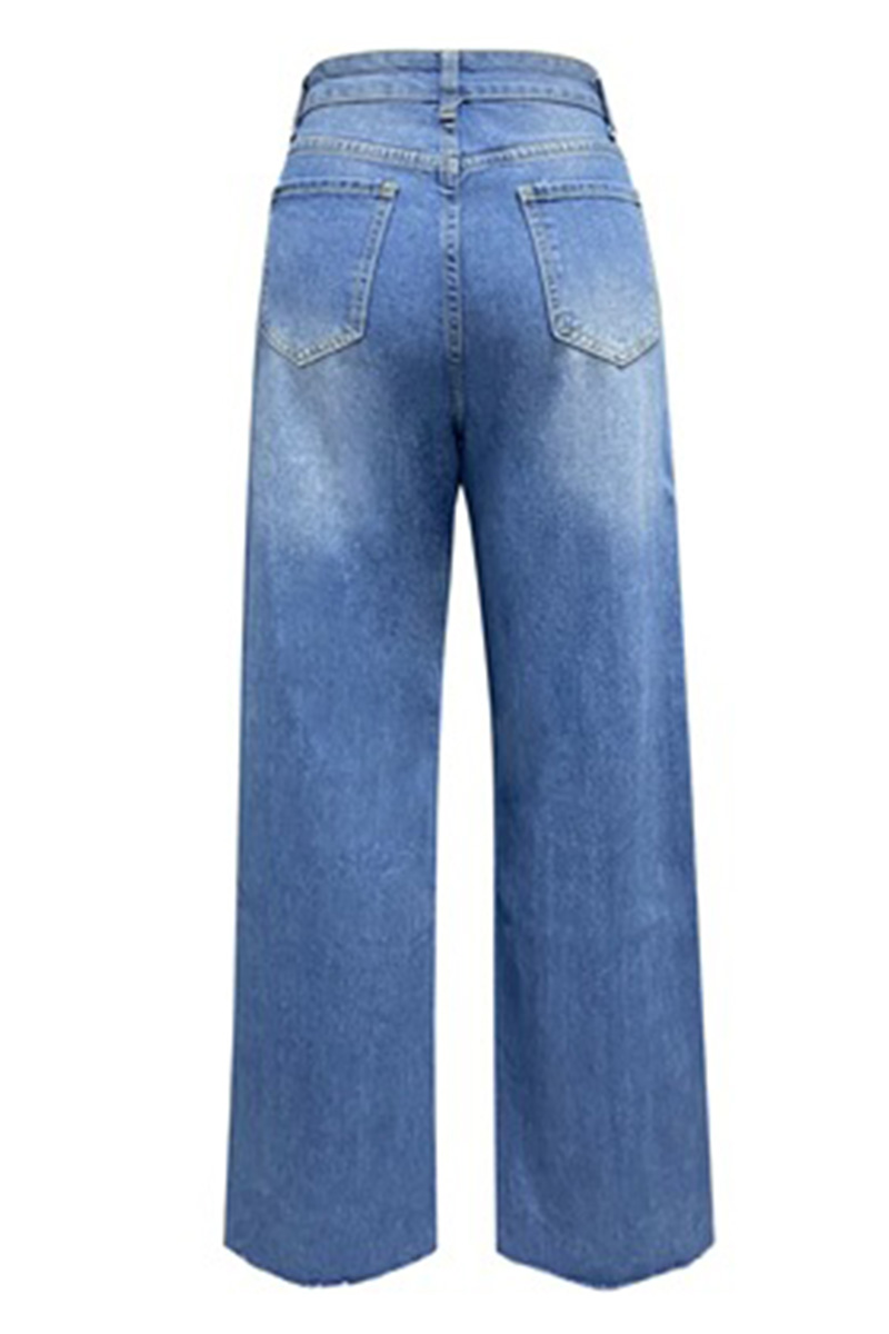 Women's Casual Ripped Washed Raw Wide Leg Jeans