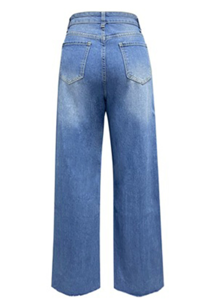 Women's Casual Ripped Washed Raw Wide Leg Jeans