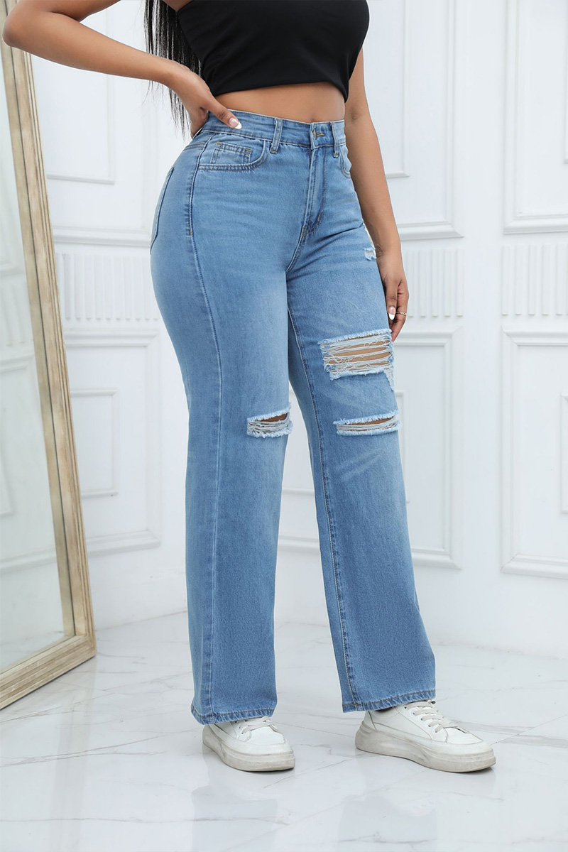 Fashion Mid Rise Wide Leg Flared Denim Jeans