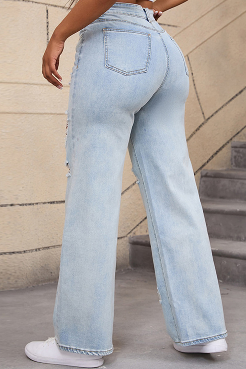 Fashion Mid Rise Wide Leg Flared Denim Jeans
