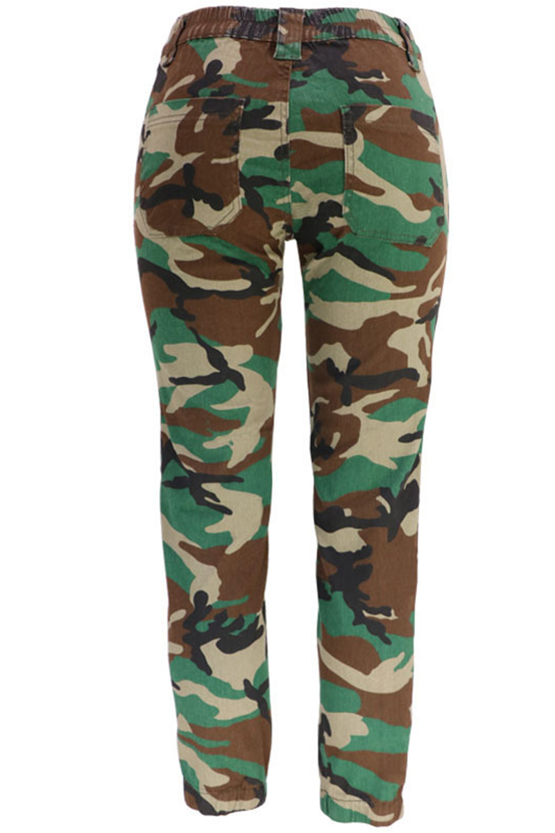 Fashionable Camouflage Versatile Elastic High Waisted Jeans