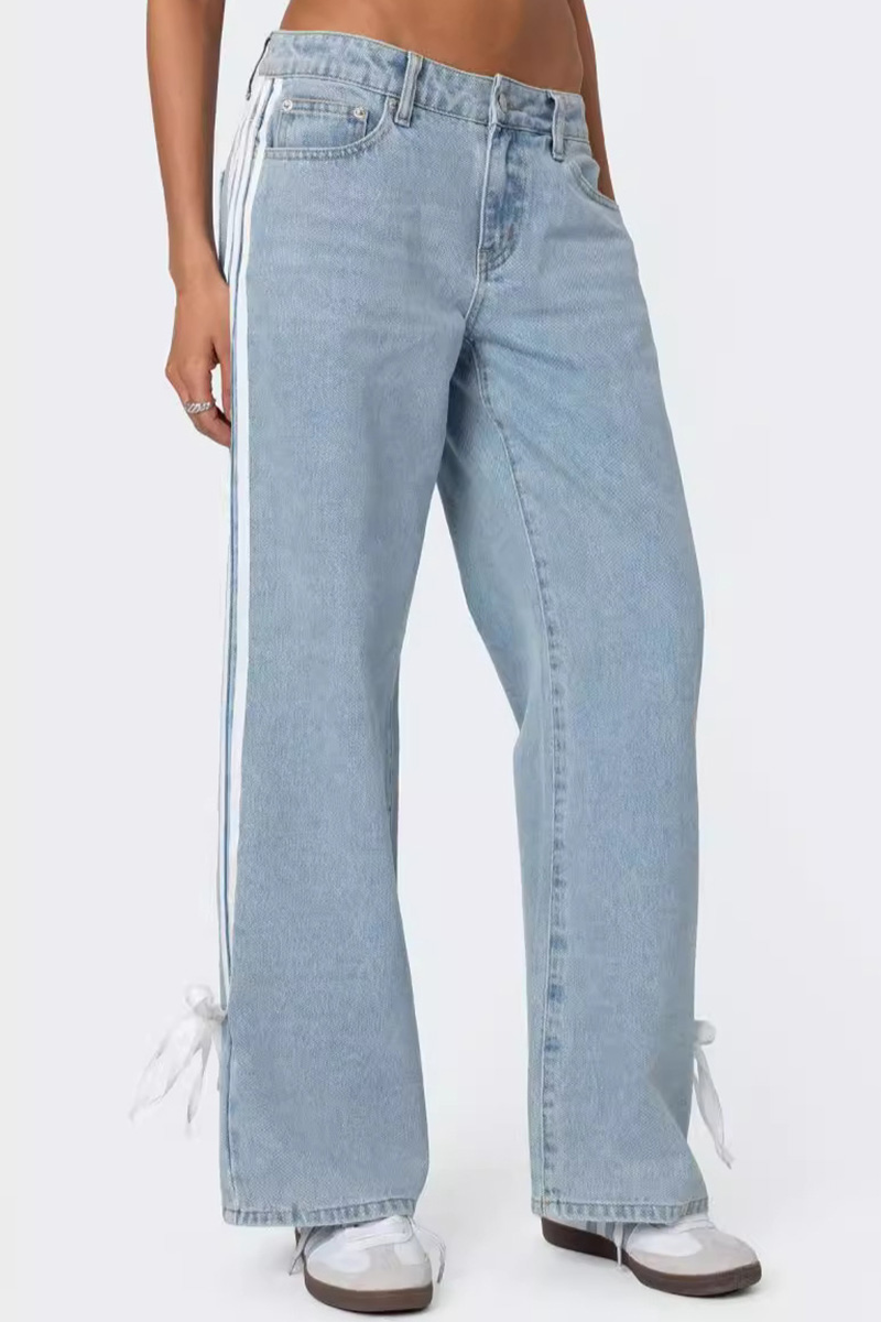 Fashion Loose Fit Side Stripe Wide Leg Jeans