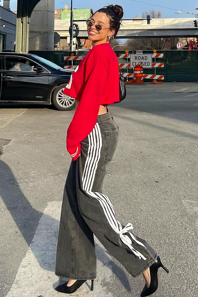 Fashion Loose Fit Side Stripe Wide Leg Jeans