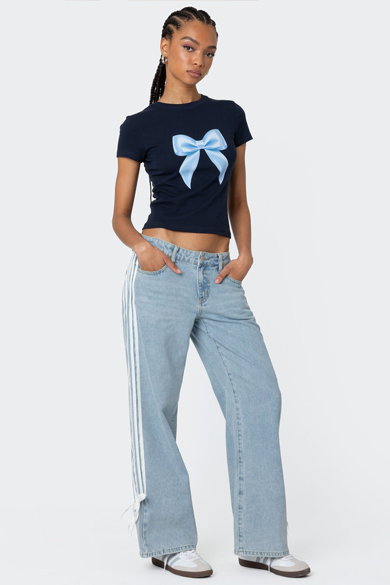 Fashion Loose Fit Side Stripe Wide Leg Jeans