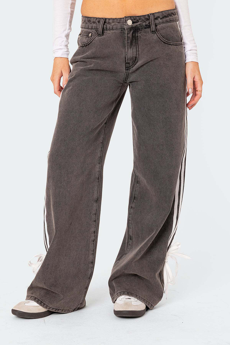 Fashion Loose Fit Side Stripe Wide Leg Jeans