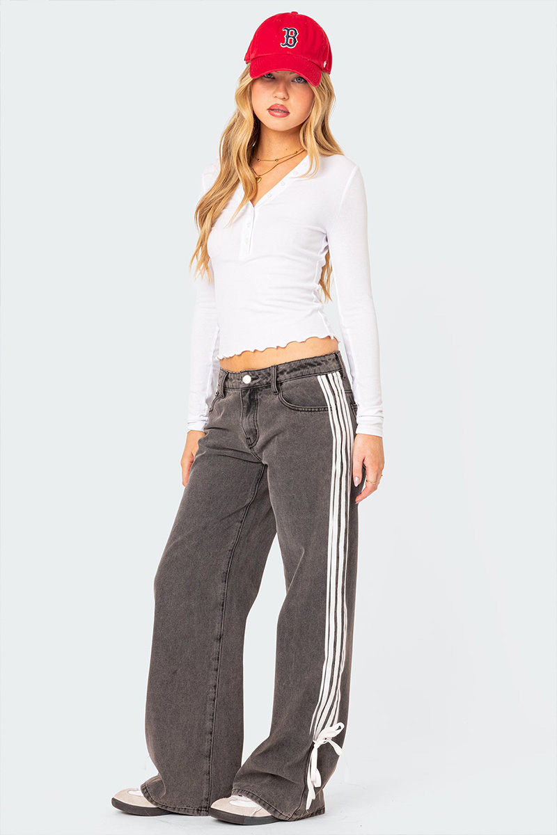 Fashion Loose Fit Side Stripe Wide Leg Jeans