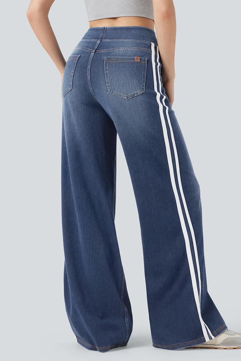 Vintage Washed Blue Side Stripe Elastic Waist Jeans