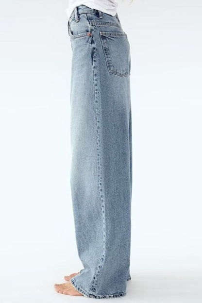 Women's Fashion Asymmetric Waistband Washed Jeans