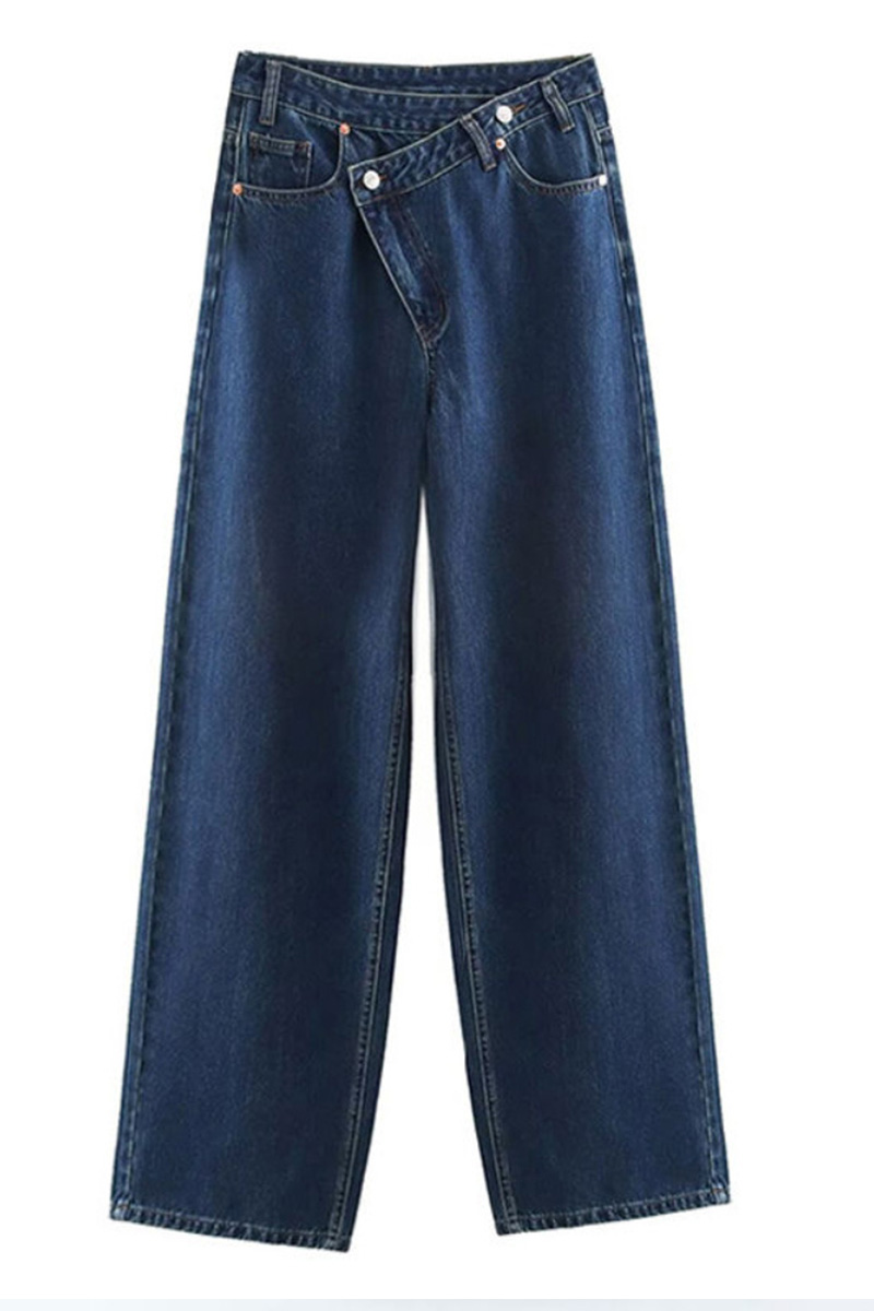 Women's Fashion Asymmetric Waistband Washed Jeans