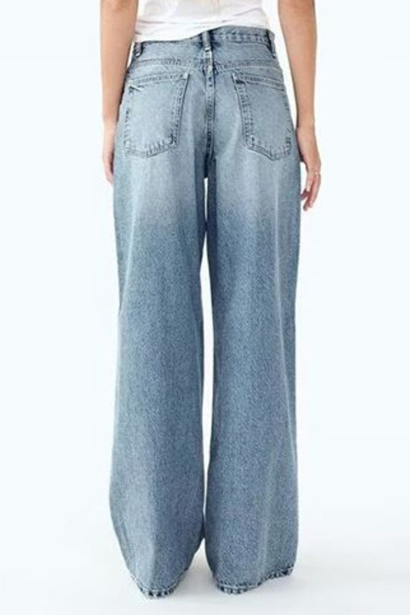 Women's Fashion Asymmetric Waistband Washed Jeans