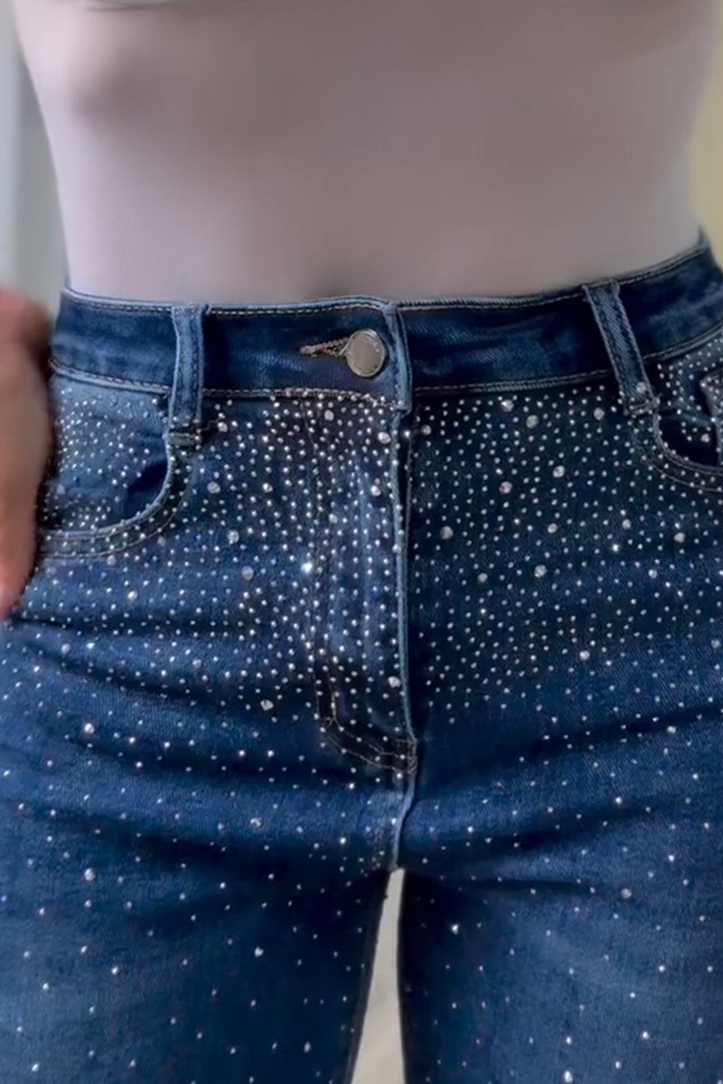 Women's Elegant Rhinestone Stretch Wide Leg Jeans