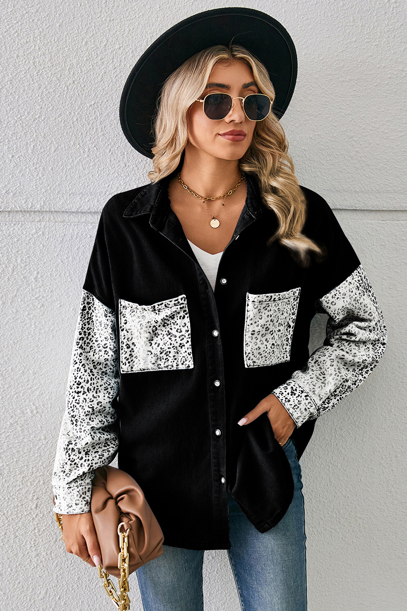 Women's Loose Leopard Print Denim Shirt