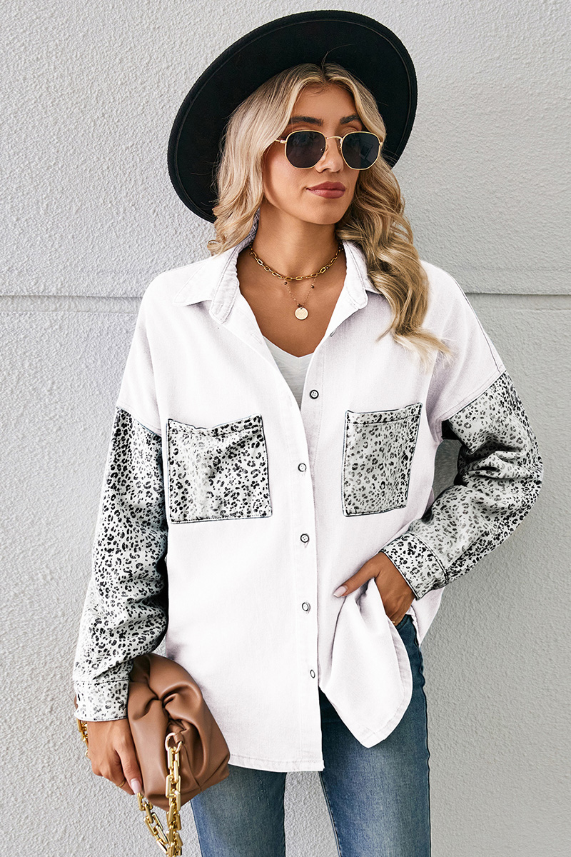 Women's Loose Leopard Print Denim Shirt