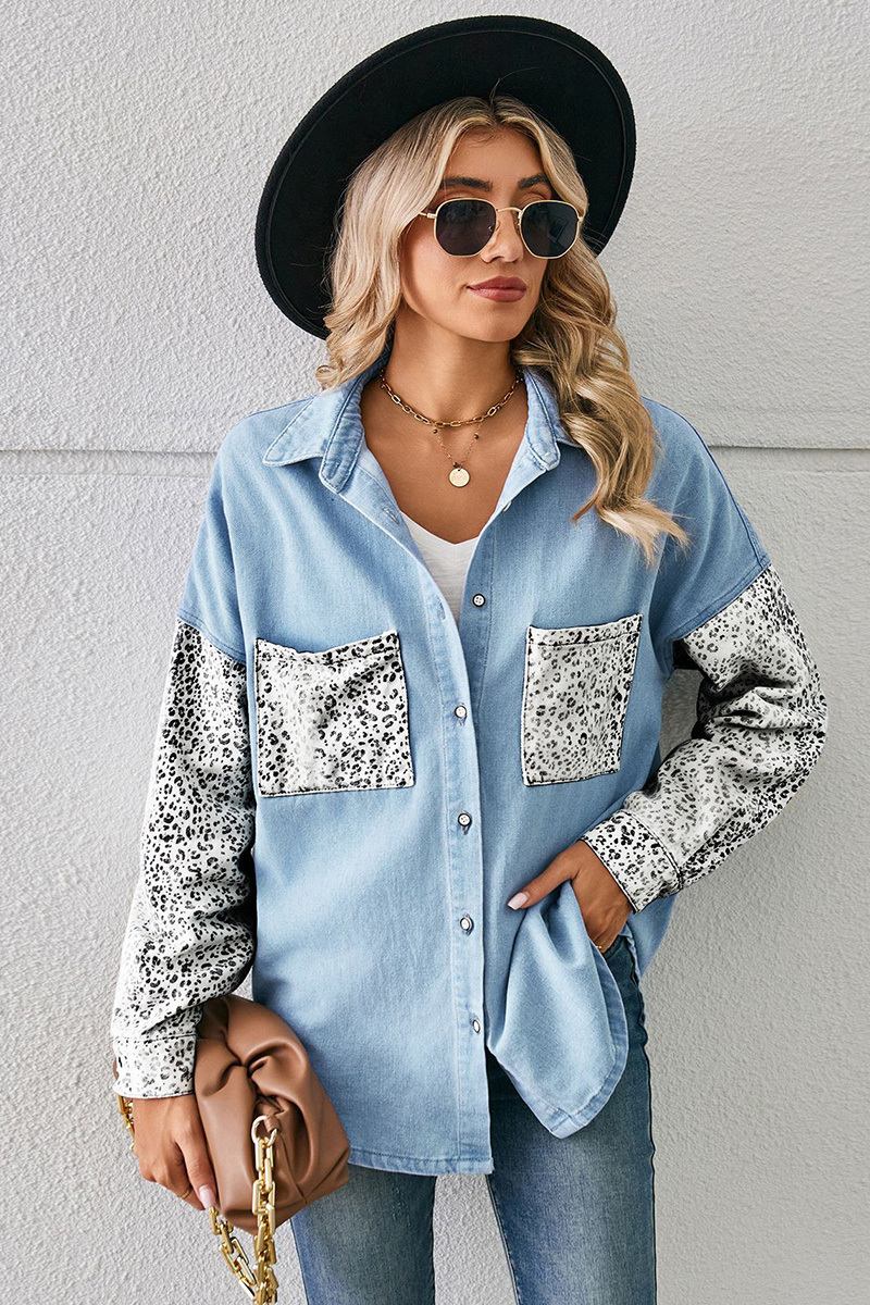 Women's Loose Leopard Print Denim Shirt