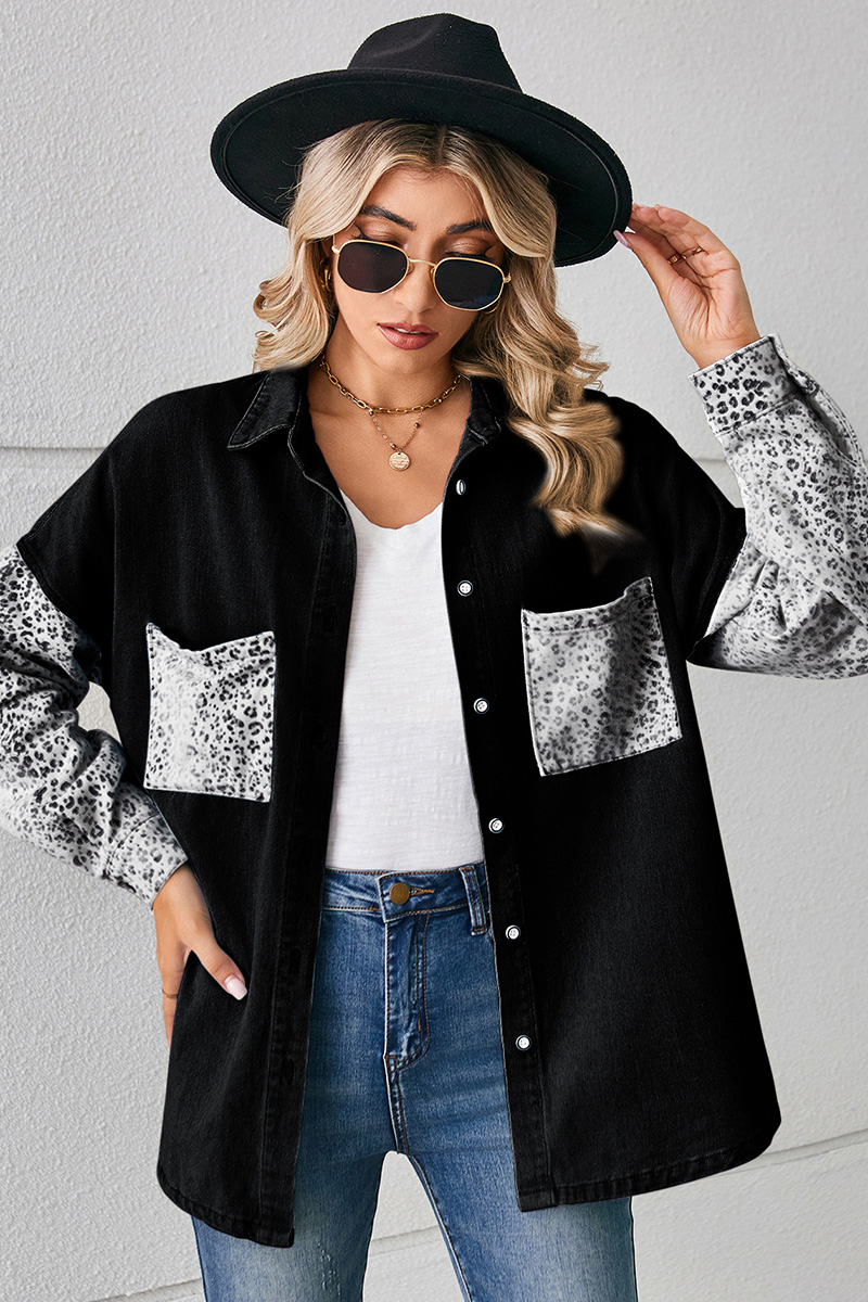 Women's Loose Leopard Print Denim Shirt