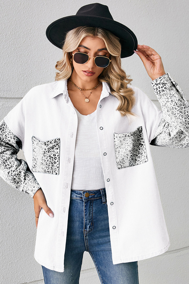 Women's Loose Leopard Print Denim Shirt