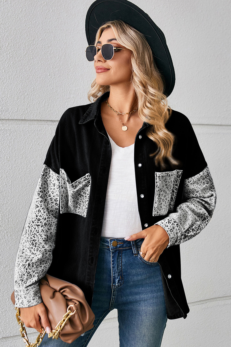 Women's Loose Leopard Print Denim Shirt