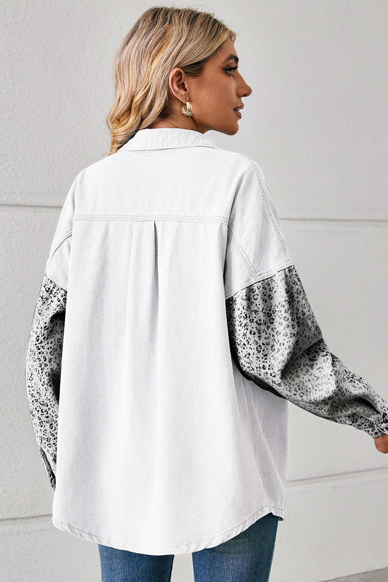 Women's Loose Leopard Print Denim Shirt