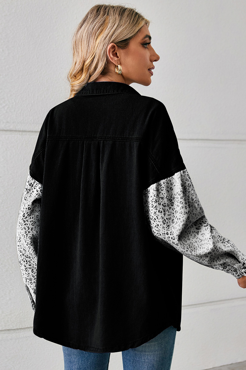 Women's Loose Leopard Print Denim Shirt