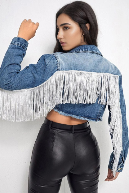 Women's Fashion Fringe Detail Denim Jacket