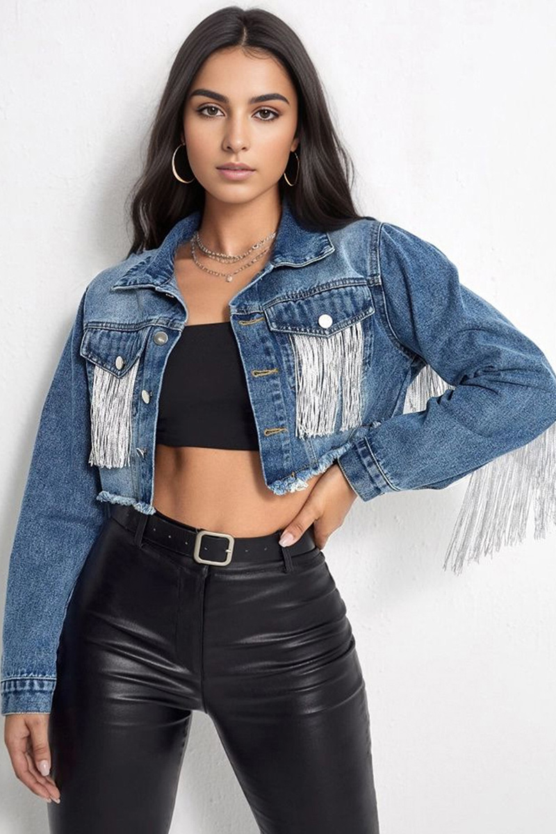 Women's Fashion Fringe Detail Denim Jacket