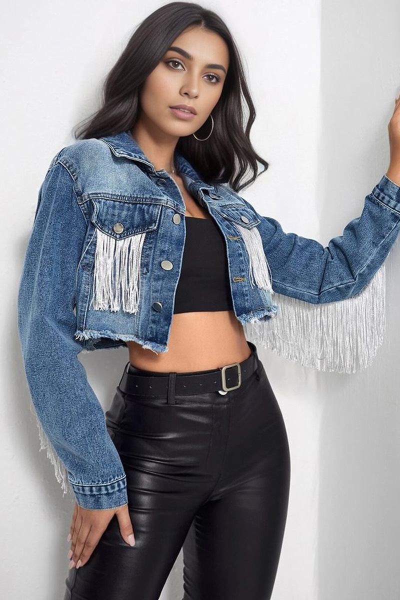 Women's Fashion Fringe Detail Denim Jacket