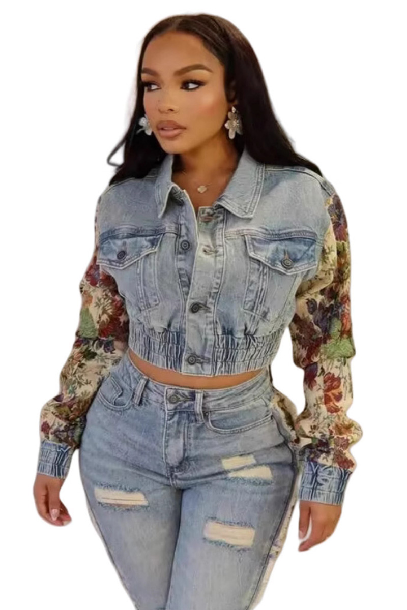 Women's Rock Style Print Stretch Slim Fit Denim Jacket