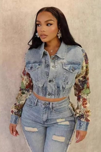 Women's Rock Style Print Stretch Slim Fit Denim Jacket