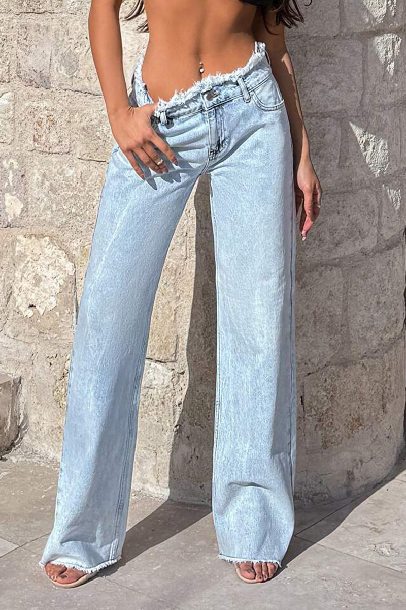 Women's Distressed Droopy Wide-Leg Denim Jeans