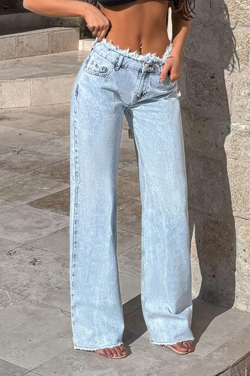 Women's Distressed Droopy Wide-Leg Denim Jeans