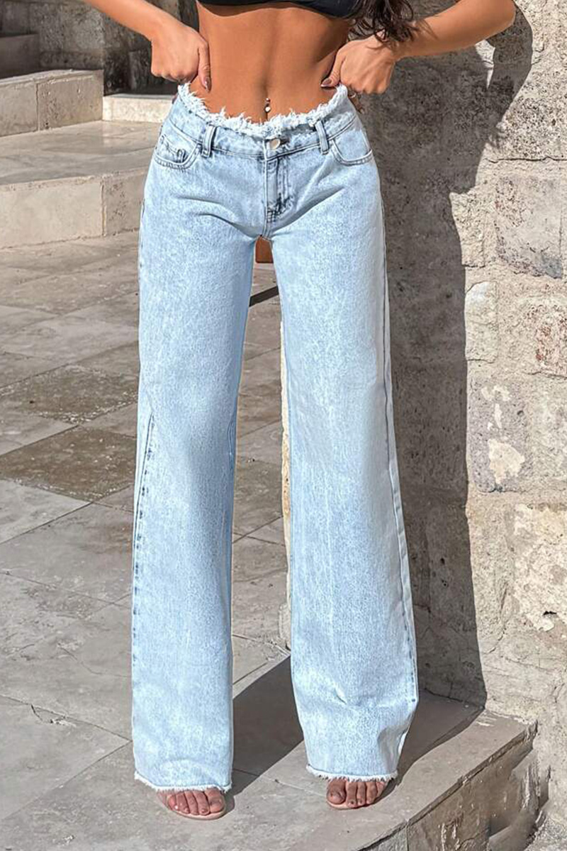 Women's Distressed Droopy Wide-Leg Denim Jeans