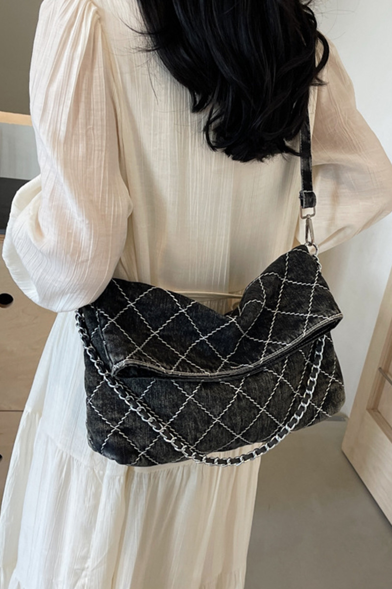 Women's Chain Quilted Denim Shoulder Bag